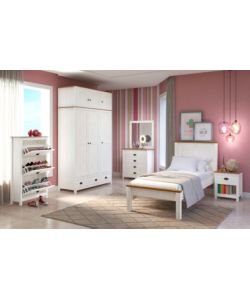 Armadio Topazio in Pino Massello Bianco - 3 Ante e 2 Cassetti 135x185 cm
