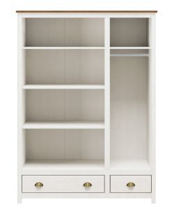 Armadio Topazio in Pino Massello Bianco - 3 Ante e 2 Cassetti 135x185 cm