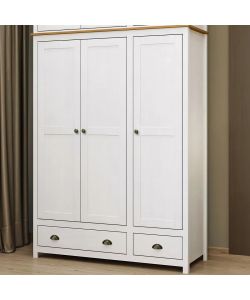 Armadio Topazio in Pino Massello Bianco - 3 Ante e 2 Cassetti 135x185 cm