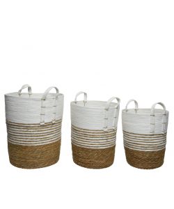 Cesta con manici 32x h38 cm colore naturale e bianco