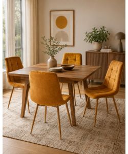 Domo Mea Sedia Dining in Velluto Senape - Acciaio e Finitura Legno