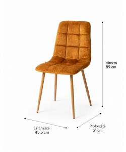 Domo Mea Sedia Dining in Velluto Senape - Acciaio e Finitura Legno
