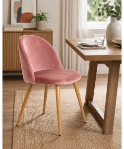 Domo Mea Sedia da Soggiorno in Velluto Rosa - Acciaio e Finitura Legno