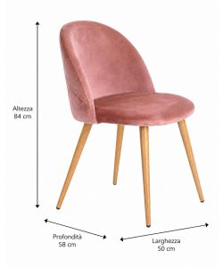 Domo Mea Sedia da Soggiorno in Velluto Rosa - Acciaio e Finitura Legno