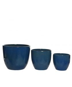 Kaemingk Vaso Esterno Terracotta Smaltato - Blu Intenso - 35x32,5 cm