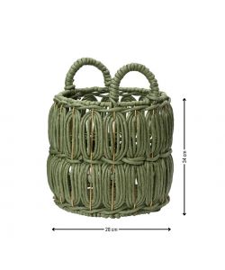 Cesta Decorativa Tonda Verde con Manici - Piccola - 28x34 cm