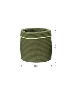 Cesta Tonda in Cotone Verde con Pompon - Media - 25x25 cm