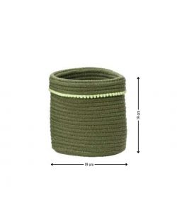 Cesta Tonda in Cotone Verde con Pompon - Piccola - 19x19 cm