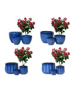 Vaso in terracotta smaltata blu medio