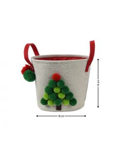 Cesta con Manici - Con Pompon e Decorazione Natalizia 18x14 cm