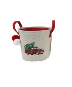 Cesta con Manici - Con Pompon e Disegno Albero di Natale 18x14 cm