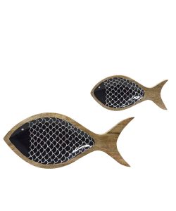 Vassoio in Legno di Mango Decoro Pesce Blu - Piccolo - 24x11x2,5 cm