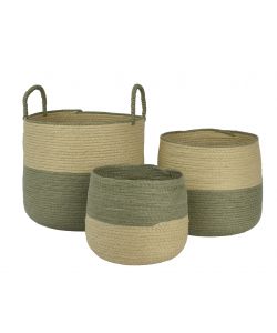 Cesta Decorativa Rotonda Media Verde e Beige 25x25 h cm