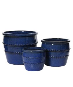 Vaso Lucia per Piante Cilindrico Blu 37 cm in Terracotta Smaltata Blu