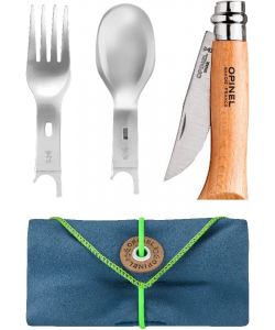 Opinel Set Picnic Coltello Manico Faggio Inserti Forchetta, Cucchiaio