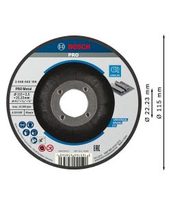 Bosch Disco da Taglio 115mm Acciaio Centro Depresso per Smerigliatrice