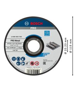 Bosch Disco di taglio dritto 115 mm per metallo con foro 22,23 mm