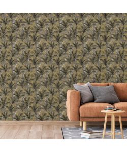 DUTCH WALLCOVERINGS Carta da Parati Palm Trees Oro e Nero