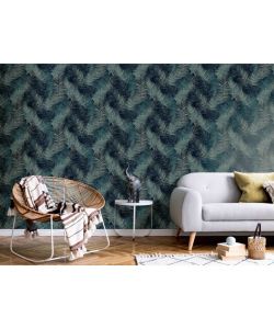 DUTCH WALLCOVERINGS Carta da Parati Palm Blu Petrolio