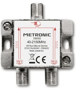 Metronic Splitter TV/Sat 2 Uscite Grigio 5x3x2 cm Schermato in Metallo