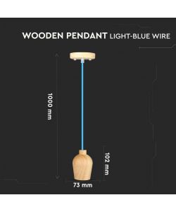 Lampadario LED in Legno con Portalampada E27 (Max 60W) con Cavo Blu