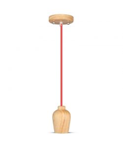 Lampadario LED in Legno con Portalampada E27 (Max 60W) con Cavo Rosso