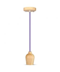 Lampadario LED in Legno con Portalampada E27 (Max 60W) con Cavo Viola