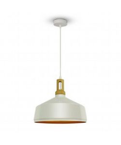 Lampadario LED in Metallo a Coppa con Portalampada E27 (Max 60W) Colore Bianco Lucido e Attacco in Legno