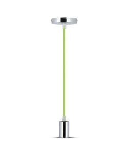 Lampadario LED a Cilindro in Metallo con Portalampada E27 (Max 60W) Colore Cromato e Cavo Verde