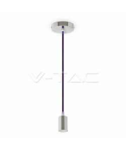 Lampadario LED a Cilindro in Metallo con Portalampada E27 (Max 60W) Colore Cromato e Cavo Viola