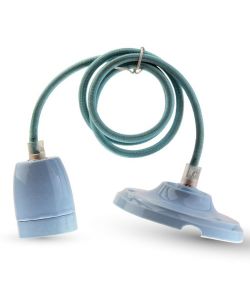 Portalampada in Porcellana E27 (Max 60W) Colore Blu e Cavo in Corda