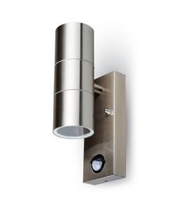 Portafaretto LED da Muro 2 GU10 (Max 2x35W) con Sensore PIR Colore Metallico IP44