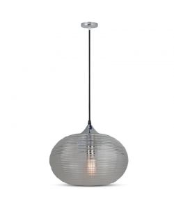 Lampadario LED a Sfera in Vetro Ondulato e Metallo con Portalampada E27 (Max 60W) Colore Nero Trasparente