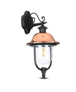 Lampada LED da Muro a Lanterna con Portalampada E27 (Max 60W) Rivolta Verso il Basso Colore Nero e Calotta in Rame IP44