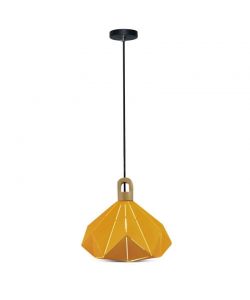 Lampadario LED a Prisma in Metallo con Portalampada E27 (Max 60W) Colore Giallo e Attacco in Legno