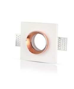 Portafaretto LED da Incasso Quadrato GU10 e GU5.3 (MR16) Corpo in Gesso Bianco e Metallo Rosa Dorato