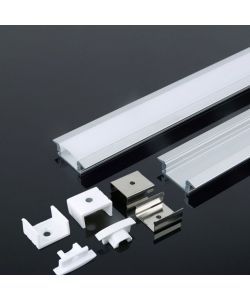 Profilo in Alluminio Colore Silver per Strip LED a Incasso (Max l: 12,4mm) Copertura Satinata 2000 x 24,7 x 7mm