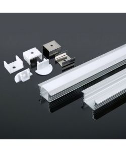 Profilo in Alluminio Colore Silver per Strip LED a Incasso (Max l: 12,5mm) Copertura Satinata 2000 x 24,5 x 12,2mm