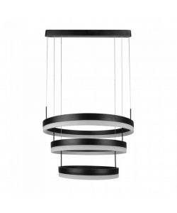 Lampadario LED a Sospensione con 3 Cerchi 80W in Metallo Colore Nero 3000K Triac Dimmerabile