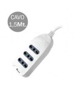 Multipresa con Cavo 1,5mt 3 Prese 10/16A 2P+T Bipasso con Attacco a Parete con Spina 16A 2P+T Colore Bianco