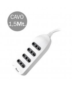 Multipresa con Cavo 1,5mt 4 Prese 10/16A 2P+T Bipasso con Attacco a Parete con Spina 16A 2P+T Colore Bianco