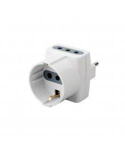 Adattatore Multipresa con 2 Prese Laterali 10A 2P+T e una Frontale 10A 2P+T Bipasso + Shuko Spina 16A 2P+T Colore Bianco