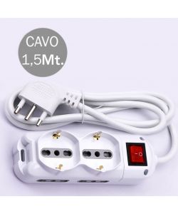 Multipresa con Cavo 1,5mt 4Prese Laterali 10/16A 2P+T Bipasso 2Frontali 10/16A 2P+T Bipasso Shuko Interruttore Spina 16A 2P+T