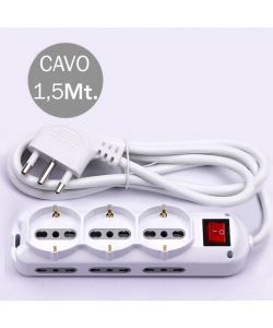 Multipresa con Cavo 1,5mt 6Prese Laterali 10/16A 2P+T Bipasso 3Frontali 10/16A 2P+T Bipasso Shuko Interruttore Spina 16A 2P+T