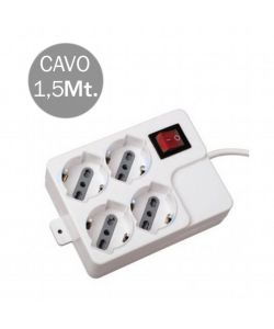 Multipresa con Cavo 1,5mt 4 Prese 10/16A 2P+T Bipasso + Shuko con Interruttore Luminoso Spina 16A 2P+T Colore Bianco