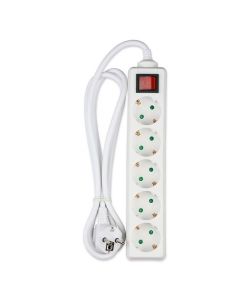 Multipresa con Cavo 1,5mt 5 Prese 10A 2P + Shuko e Interruttore Luminoso Spina Shuko Colore Bianco