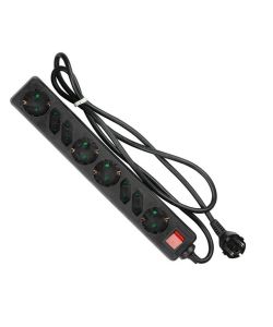 Multipresa con Cavo 1,5mt 8 Prese 4 10A 2P + Shuko 4 10A Inclinate e Interruttore Luminoso Spina Shuko Colore Nero