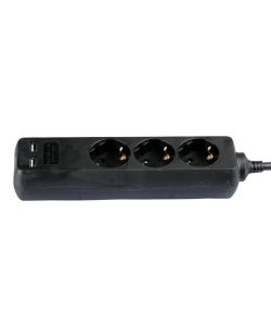 Multipresa con Cavo 1,5mt 3 Prese 10A 2P + Shuko 2 USB e Interruttore Luminoso Spina Shuko Colore Nero