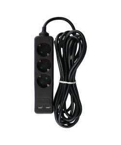 Multipresa con Cavo 5mt 3 Prese 10A 2P + Shuko 2 USB e Interruttore Luminoso Spina Shuko Colore Nero