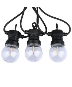 Catenaria 5mt con 10 Lampadine mini Globo a Filamento LED 4W Colore Nero con Trasformatore 3000K